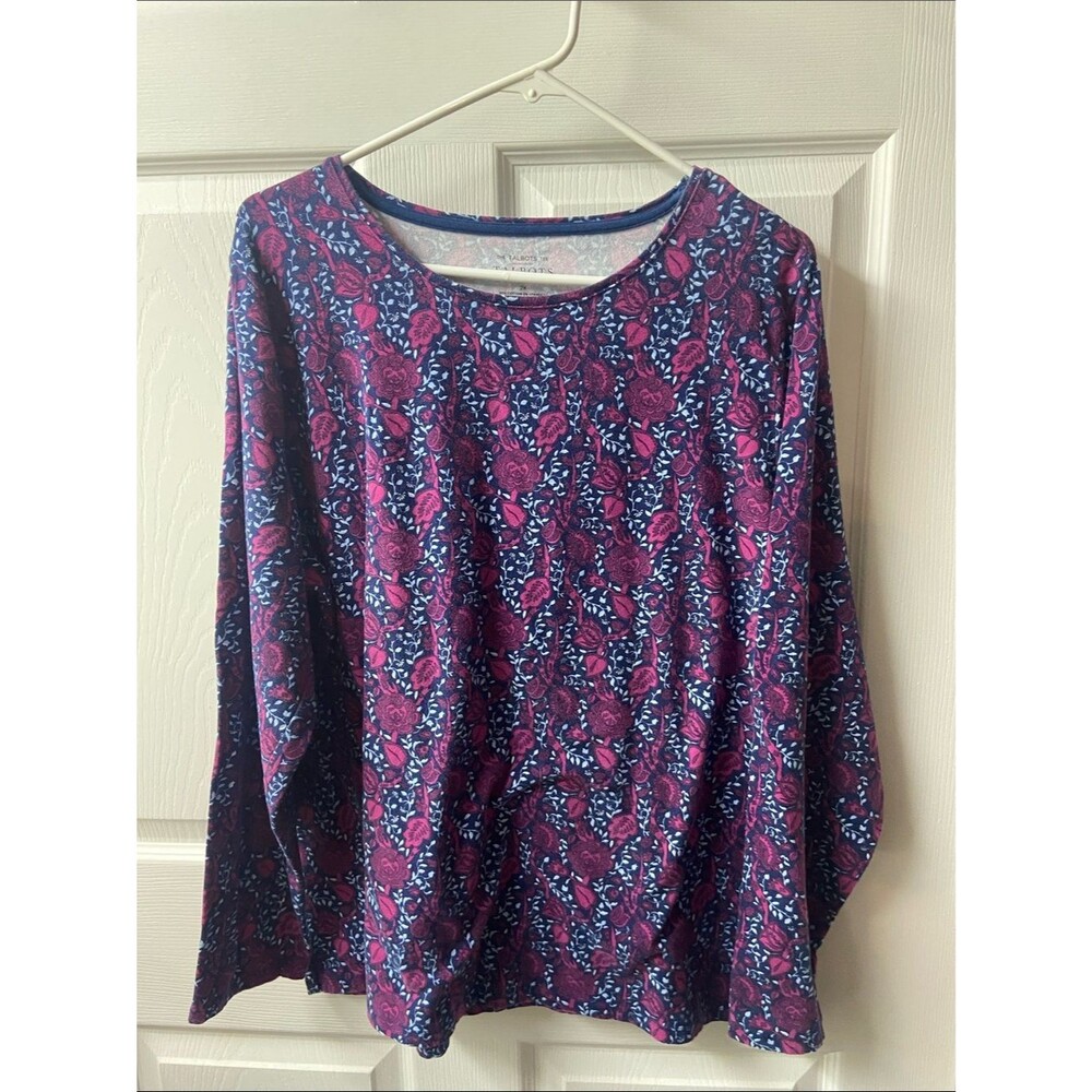 Talbots Plus Floral Tee in Navy and Pink Plus 2X